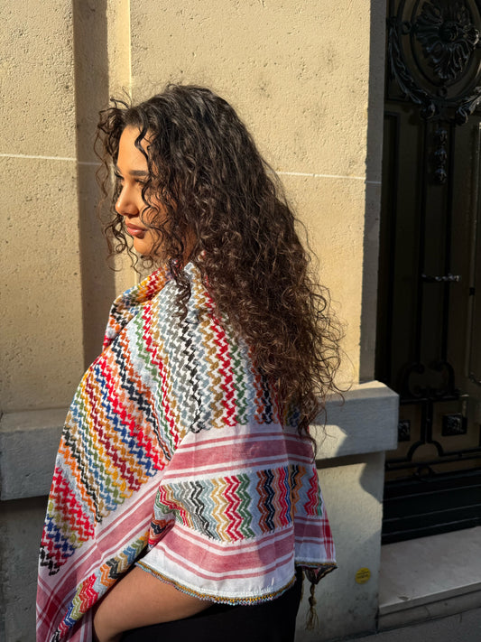 Keffiyeh rouge & blanc multicolore